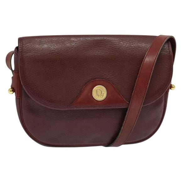 DIOR Shoulder Bag Leather Bordeaux Gold - Picture 1 of 12